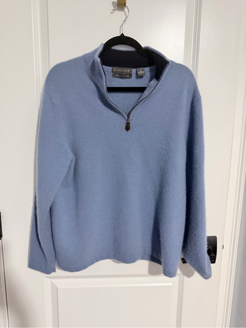Giasone Light Blue Cashmere Quarter-Zip Sweater for Men